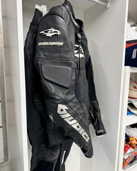 GIACCA+PANTA MOTO GIUDICI PELLE NERA TG 50/52