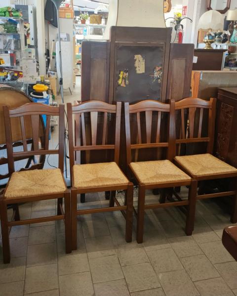 SET 4 SEDIE LEGNO IMPAGLIATE