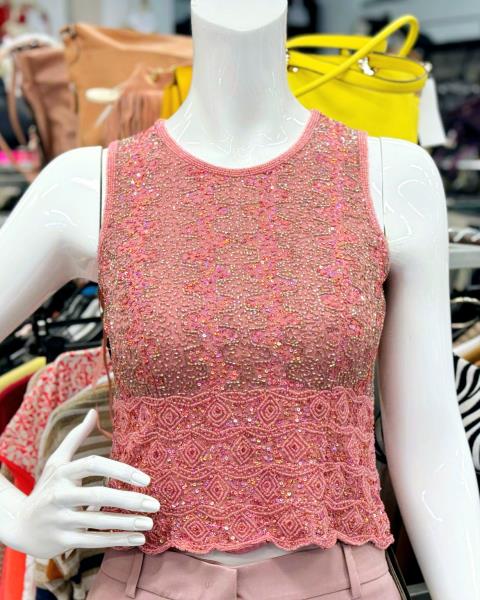 TOP AFTER HACK PAILLETTES ROSA TG S