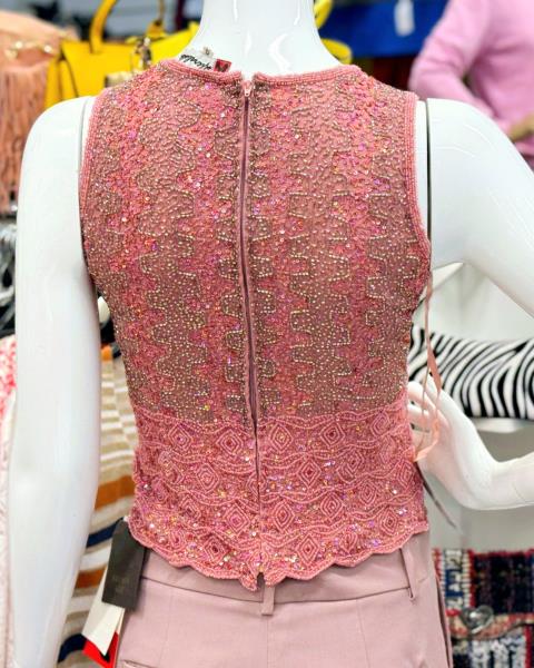 TOP AFTER HACK PAILLETTES ROSA TG S